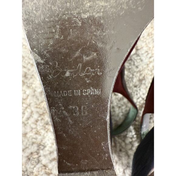 Boden Sz 36 (6) Suede Jewel-Tone Colorblock Slingback Wedge Heels Navy/Red - Picture 10 of 10